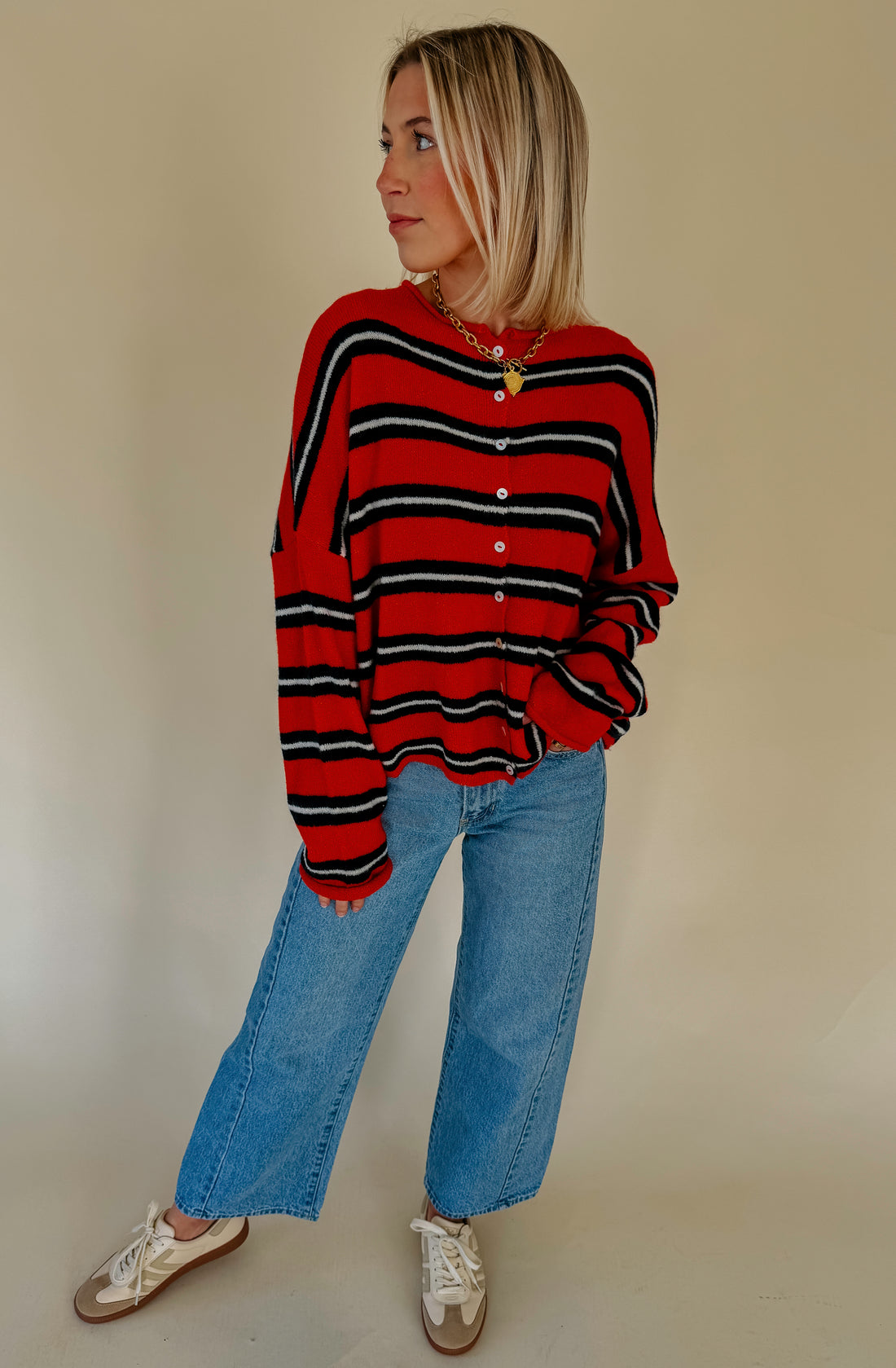 THE NIKKI STRIPED SWEATER CARDIGAN