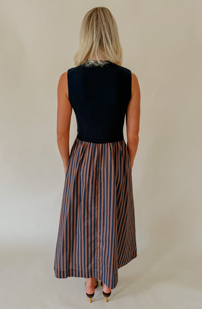 THE CAMERON MIXED MEDIA MIDI DRESS