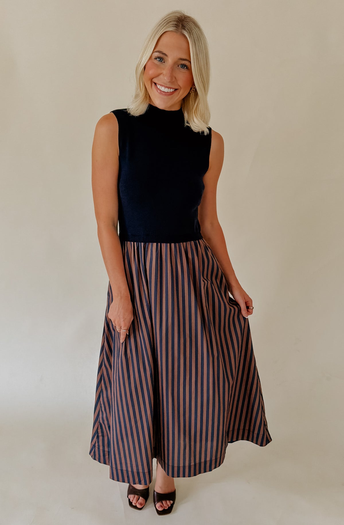 THE CAMERON MIXED MEDIA MIDI DRESS