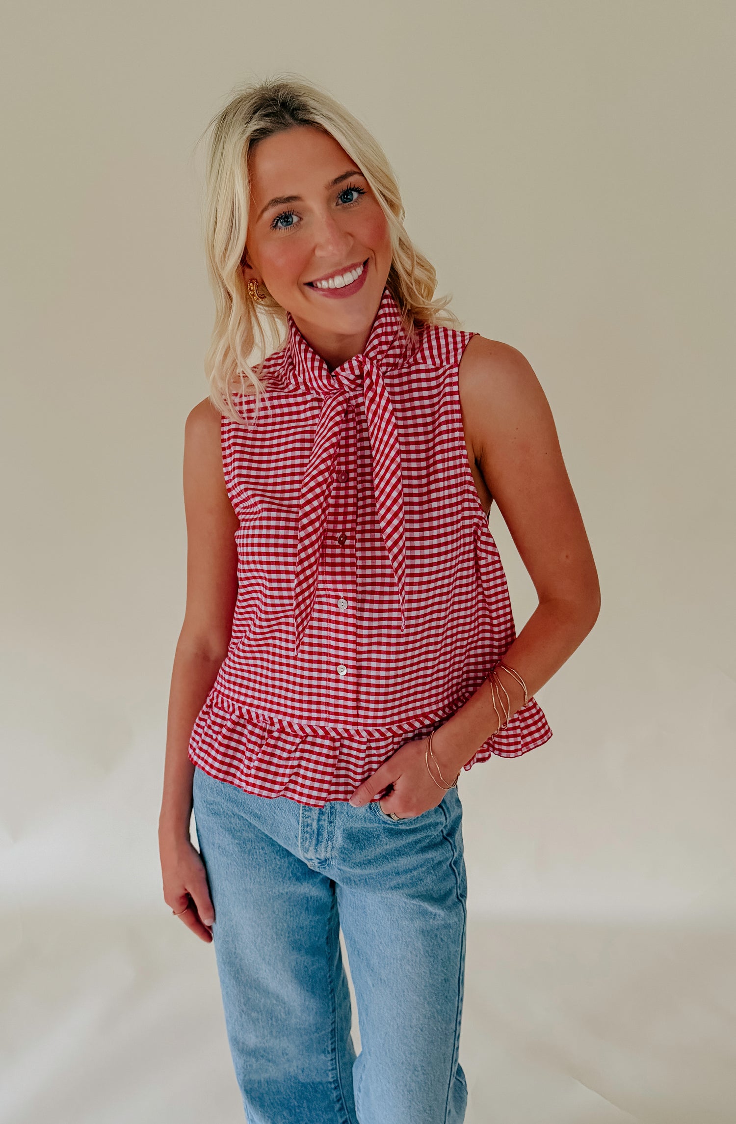 TIE BREAKER GINGHAM TOP