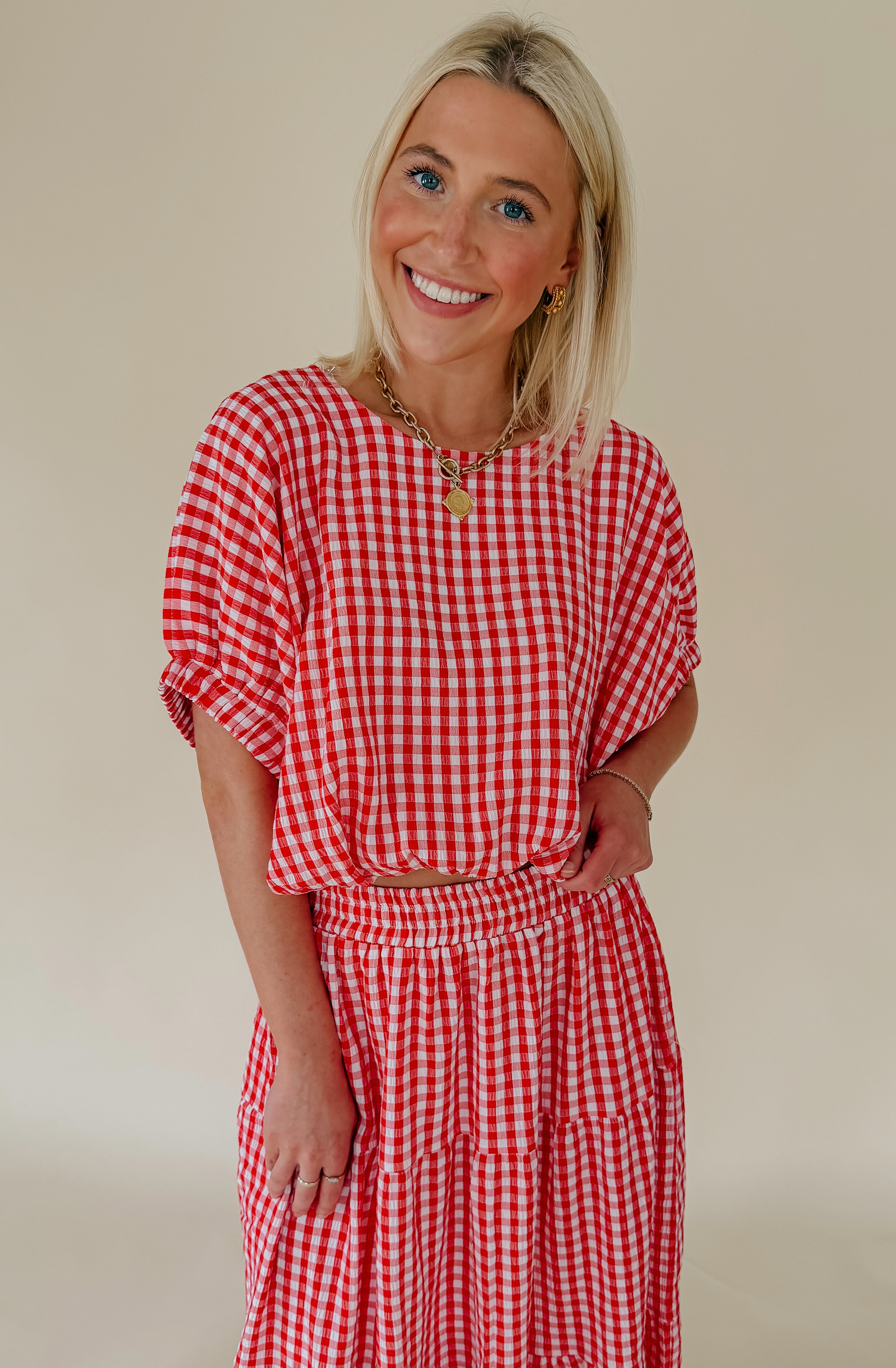 PLAID TO MEET YOU GINGHAM TOP