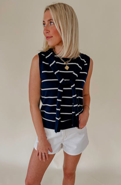 THE FINLEY STRIPED CROSSOVER KNIT TANK