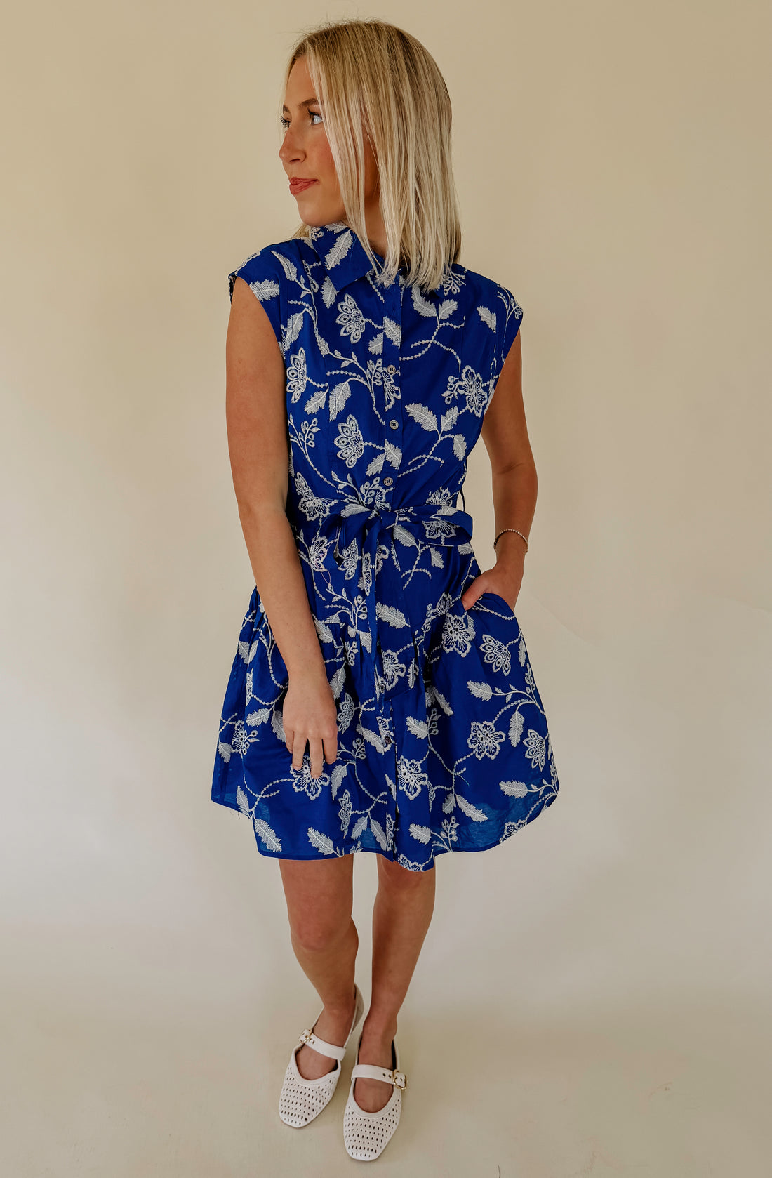 AS GOOD AS IT SEEMS EMBROIDERED BUTTONED MINI DRESS