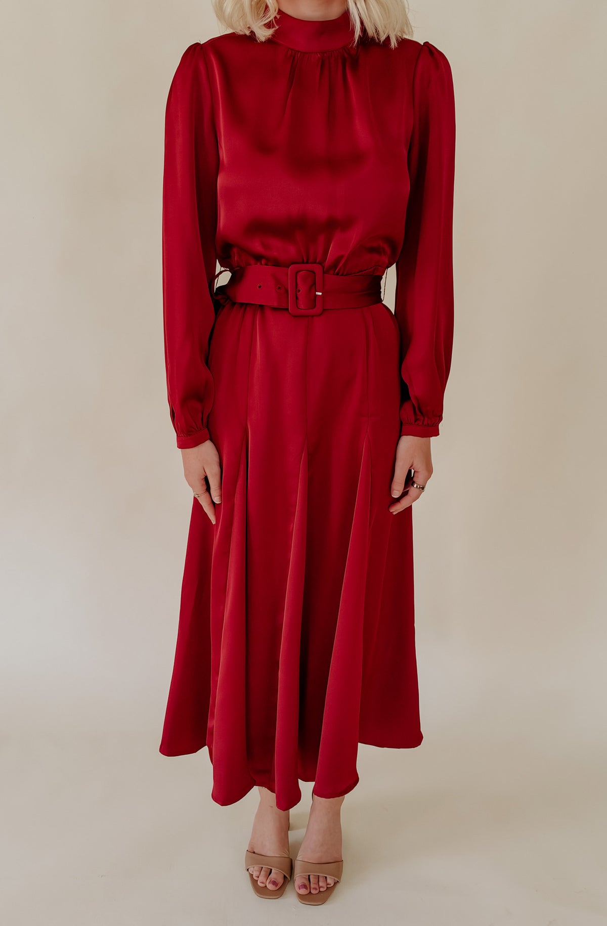 HOLIDAY PARTY BELTED MIDI DRESS