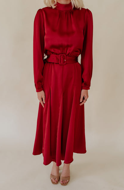 HOLIDAY PARTY BELTED MIDI DRESS