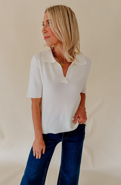 THE WREN KNIT POLO TOP