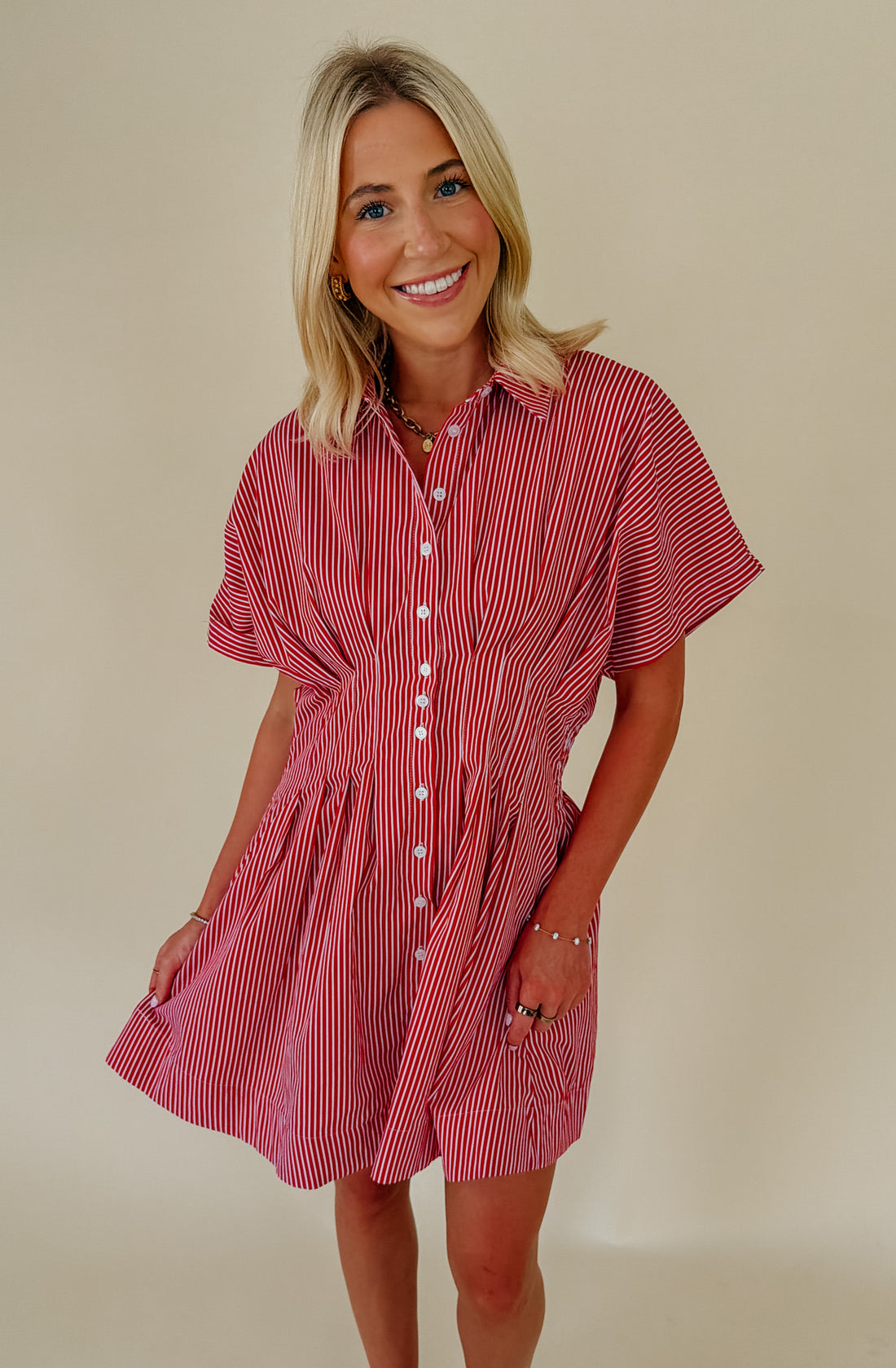 PLAY IT BY EAR BUTTONED MINI DRESS