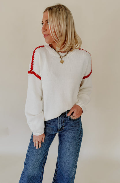 CONTRAST STITCH CREWNECK SWEATER