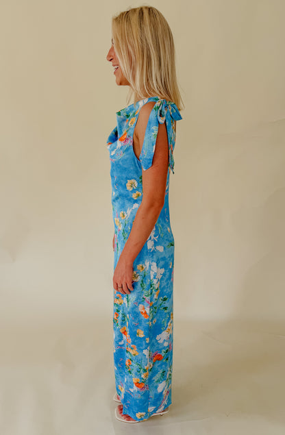 COASTAL BLOOM COWL NECK MIDI DRESS