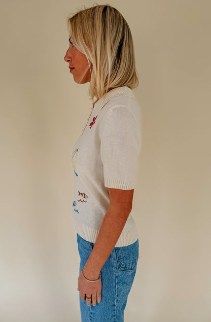 SET SAIL EMBROIDERED POLO SWEATER