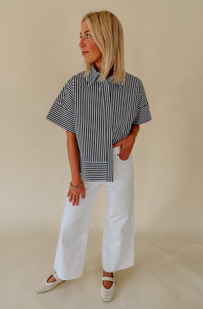 THE VICTORIA STRIPED POPLIN BLEND TOP
