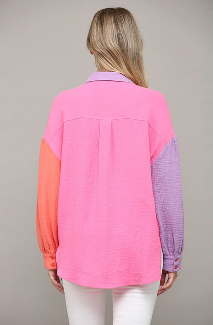 BLOCKED PARTY BUTTONED TOP