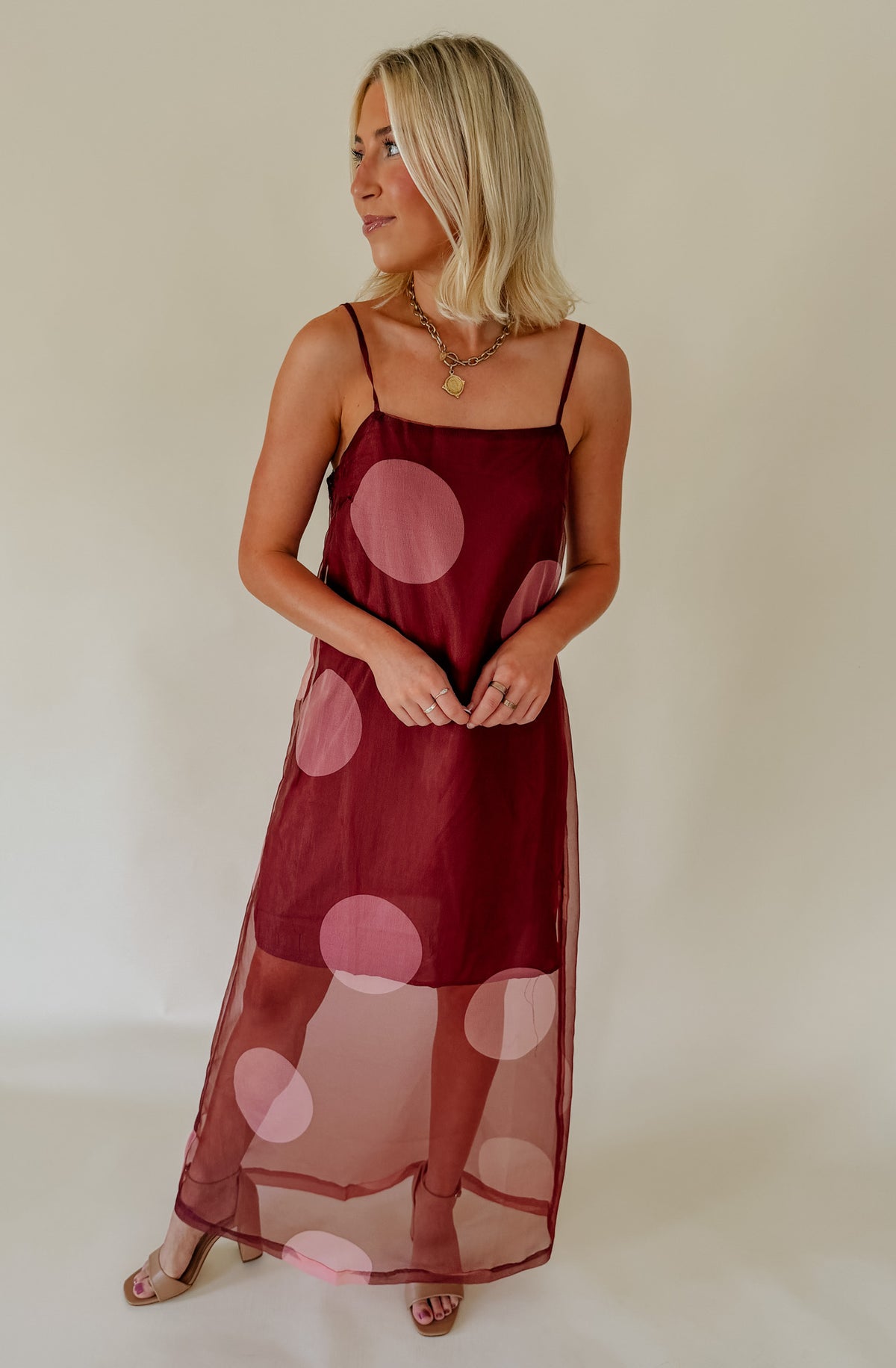 MAROON SHEER MIDI DRESS