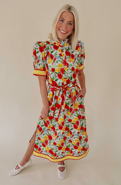 FLOWER CHILD BELTED MIDI DRESS