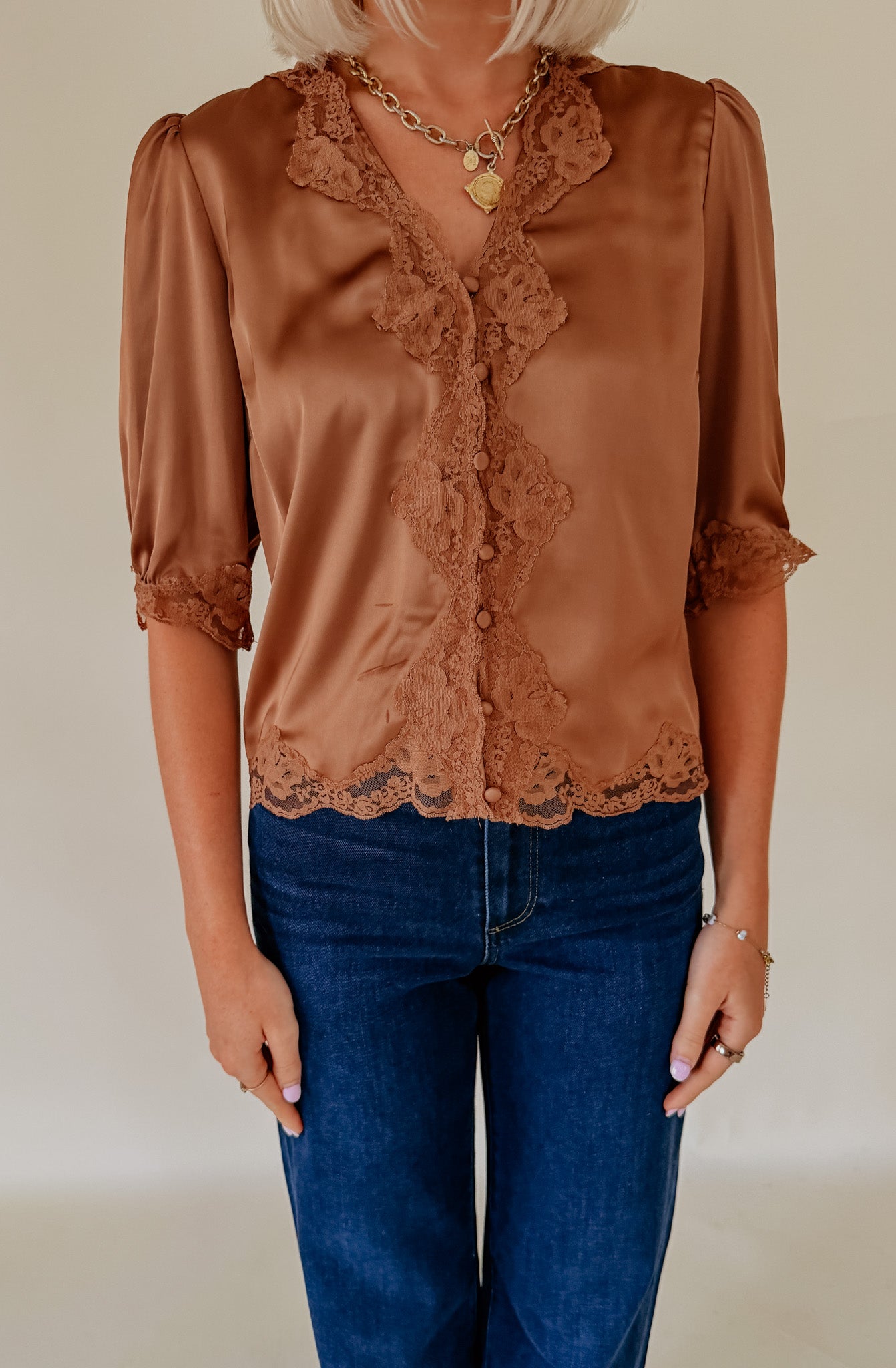 MIDNIGHTS LACE TRIM BLOUSE