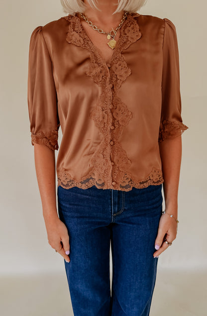 MIDNIGHTS LACE TRIM BLOUSE