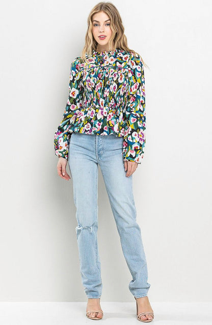 UP TO SPEED SMOCKED BLOUSE