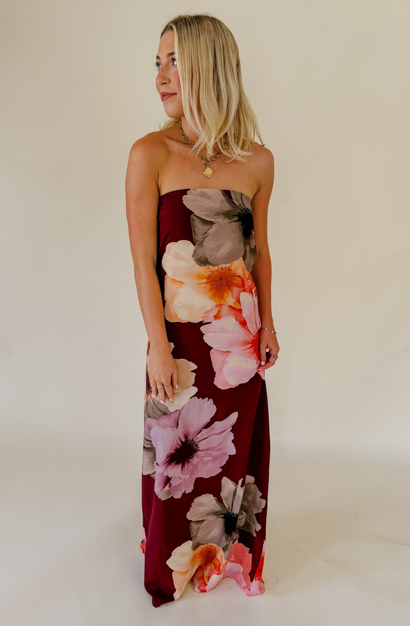 WINE &amp; DINE STRAPLESS DRESS