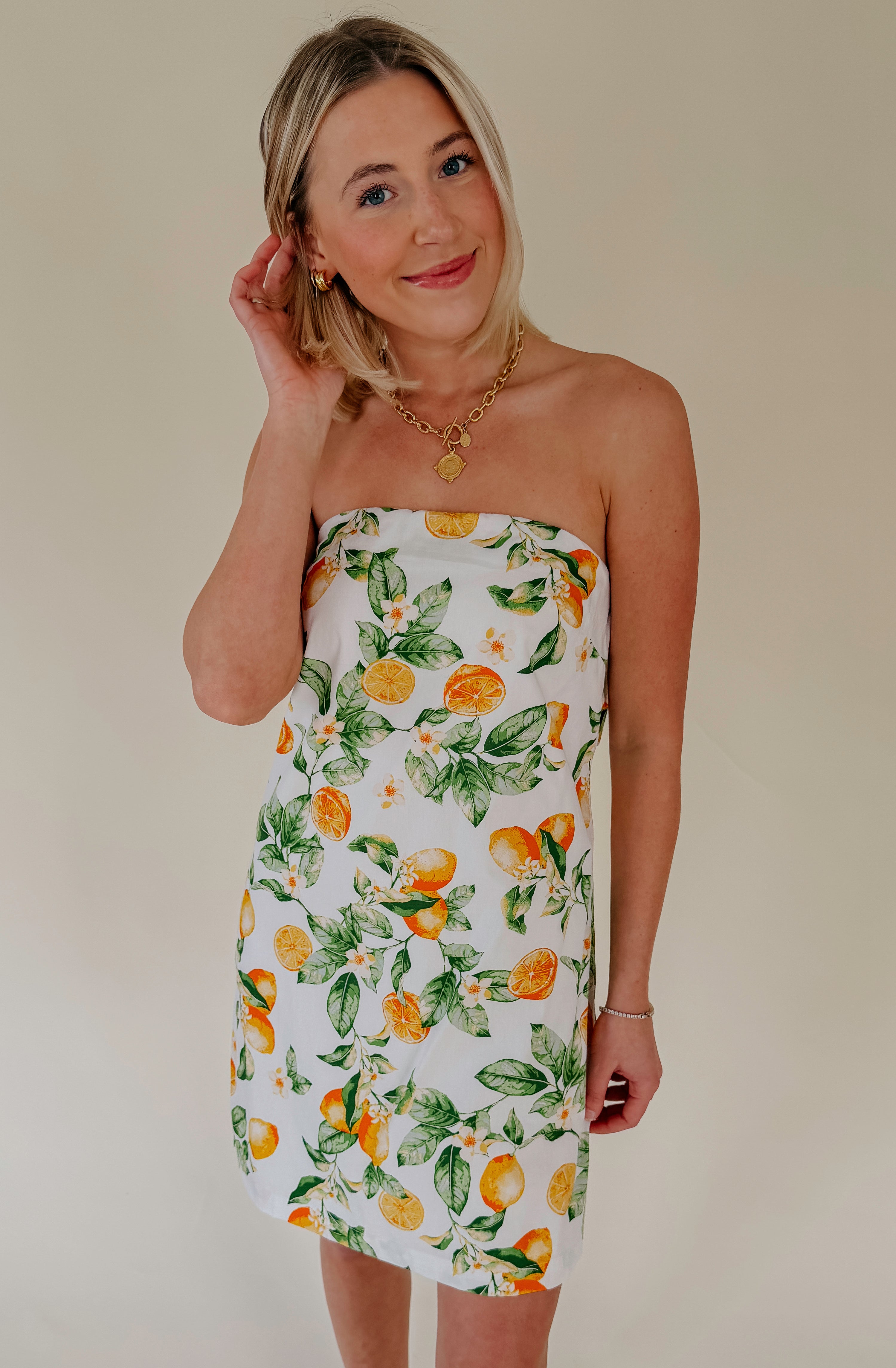 WHEN LIFE GIVES YOU LEMONS STRAPLESS DRESS