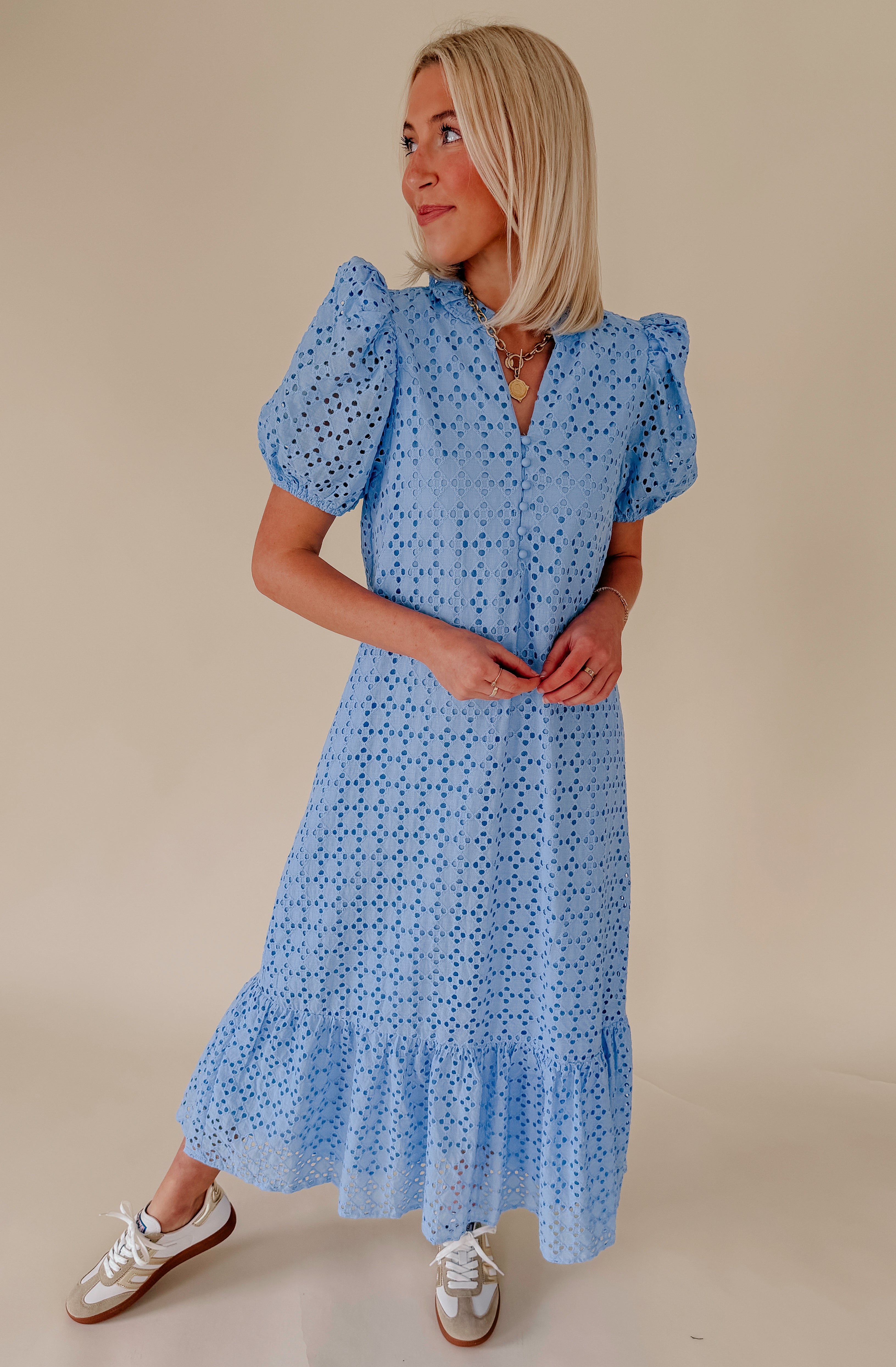 ONE &amp; DONE EYELET MIDI DRESS