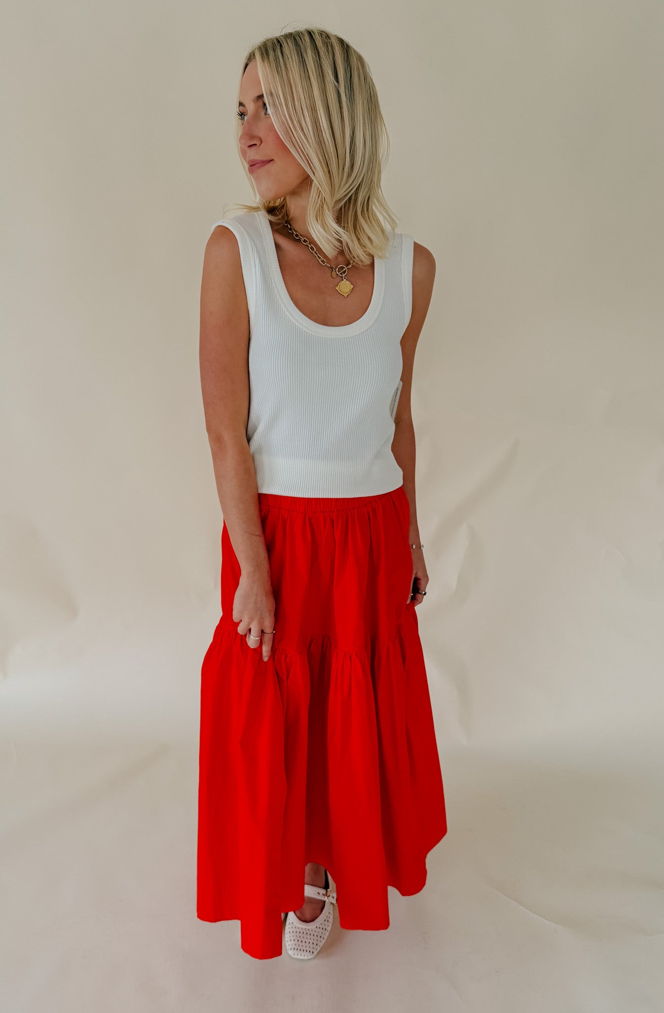 THE TESSA POPLIN BLEND MIDI SKIRT