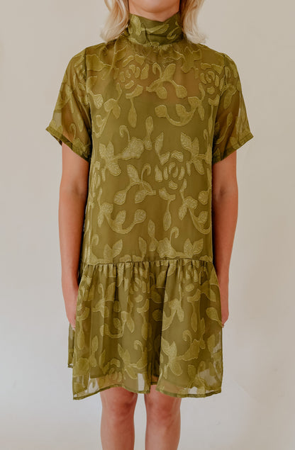 OLIVE BRANCH SHIFT MINI DRESS