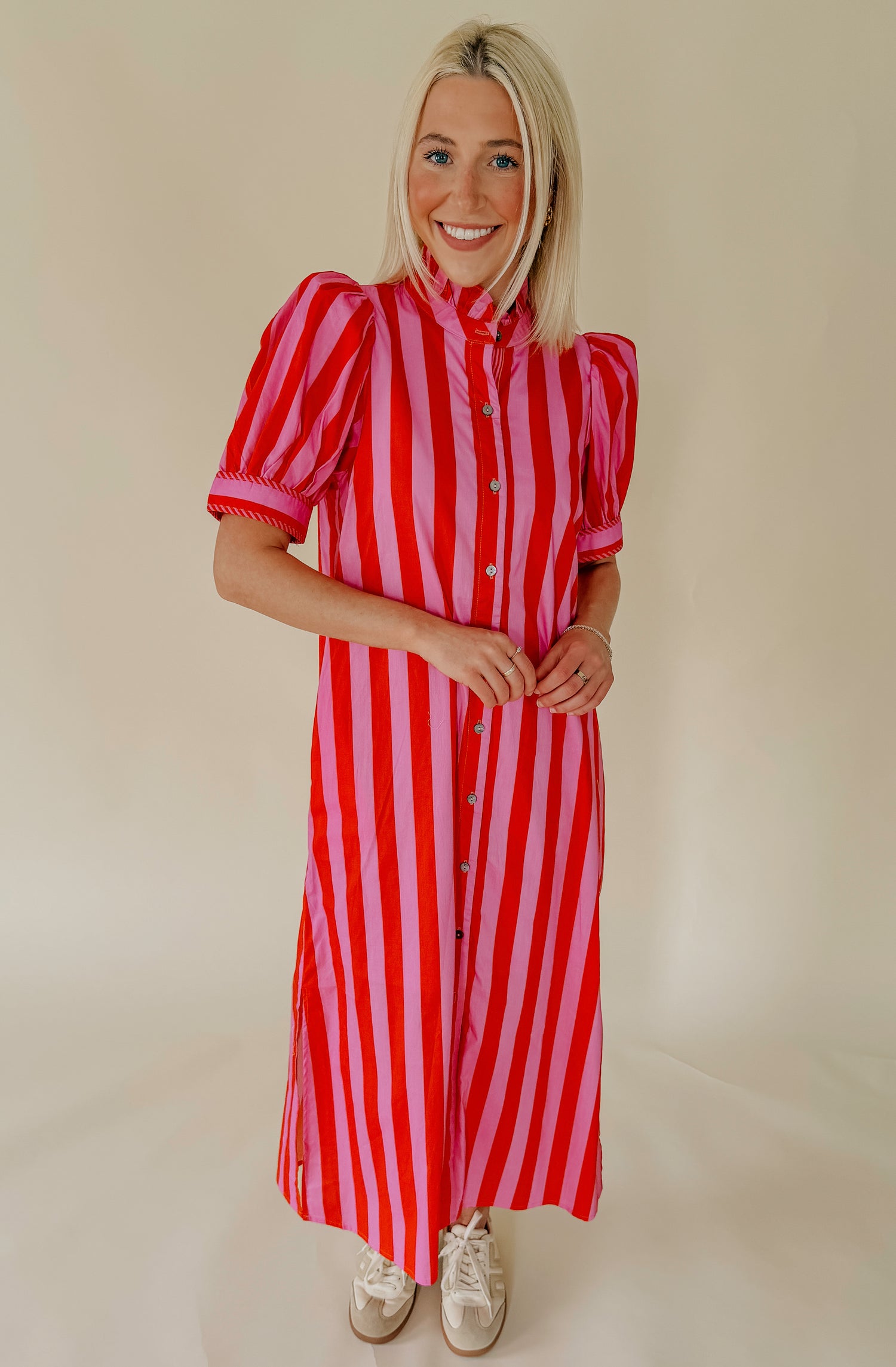 STRIPED TO PERFECTION POPLIN BLEND MIDI DRESS