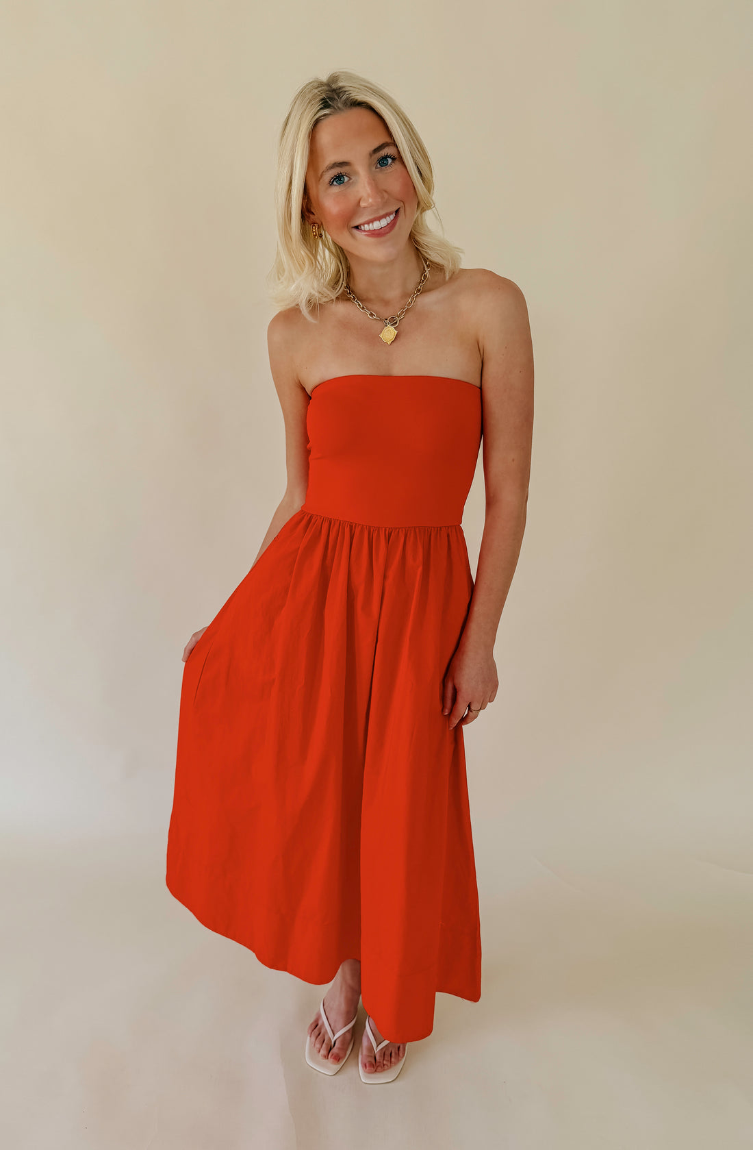 Z SUPPLY SUNSOUGHT STRAPLESS MIDI DRESS