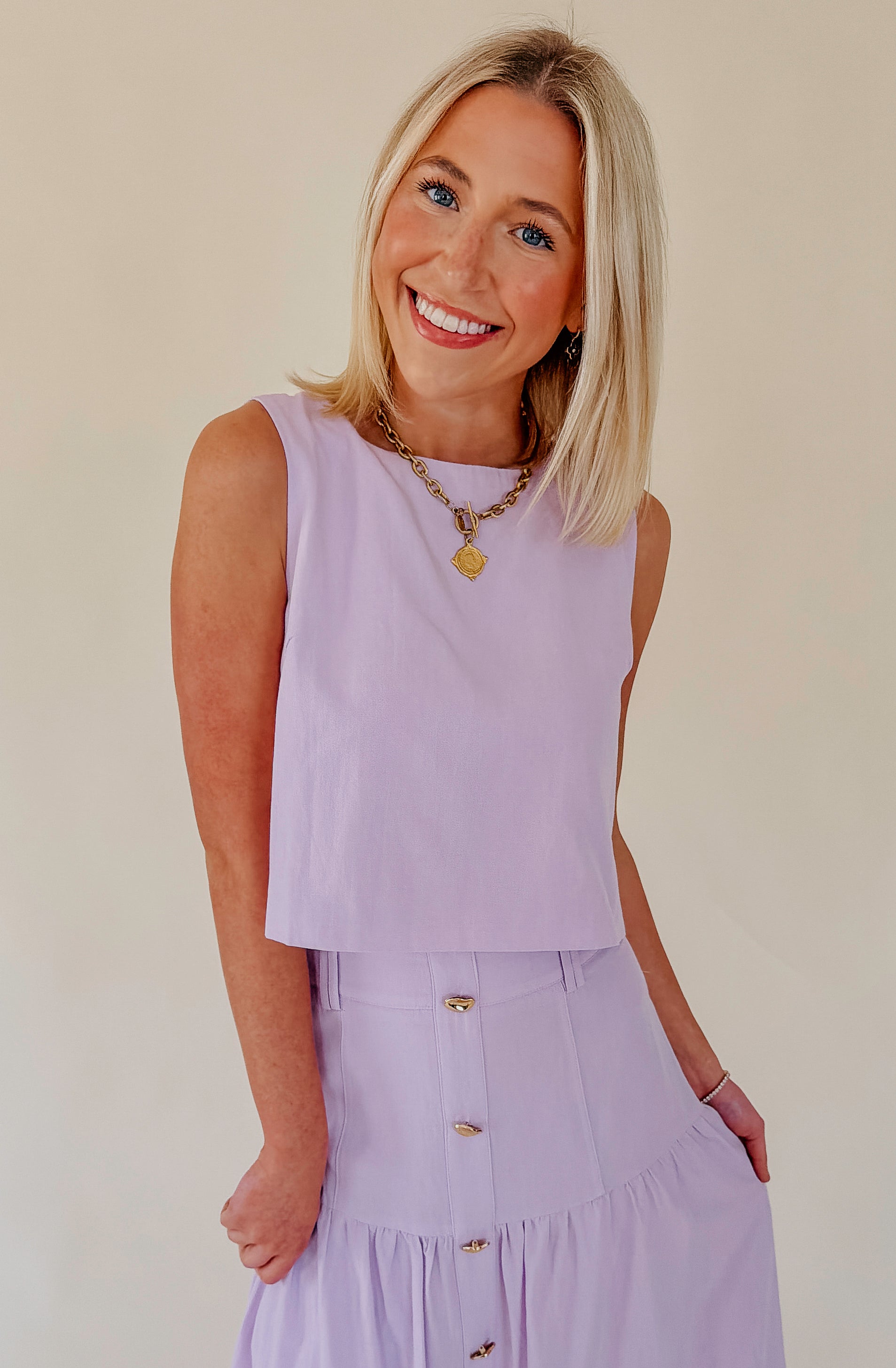 LAVENDER HAZE BUTTON BACK TOP