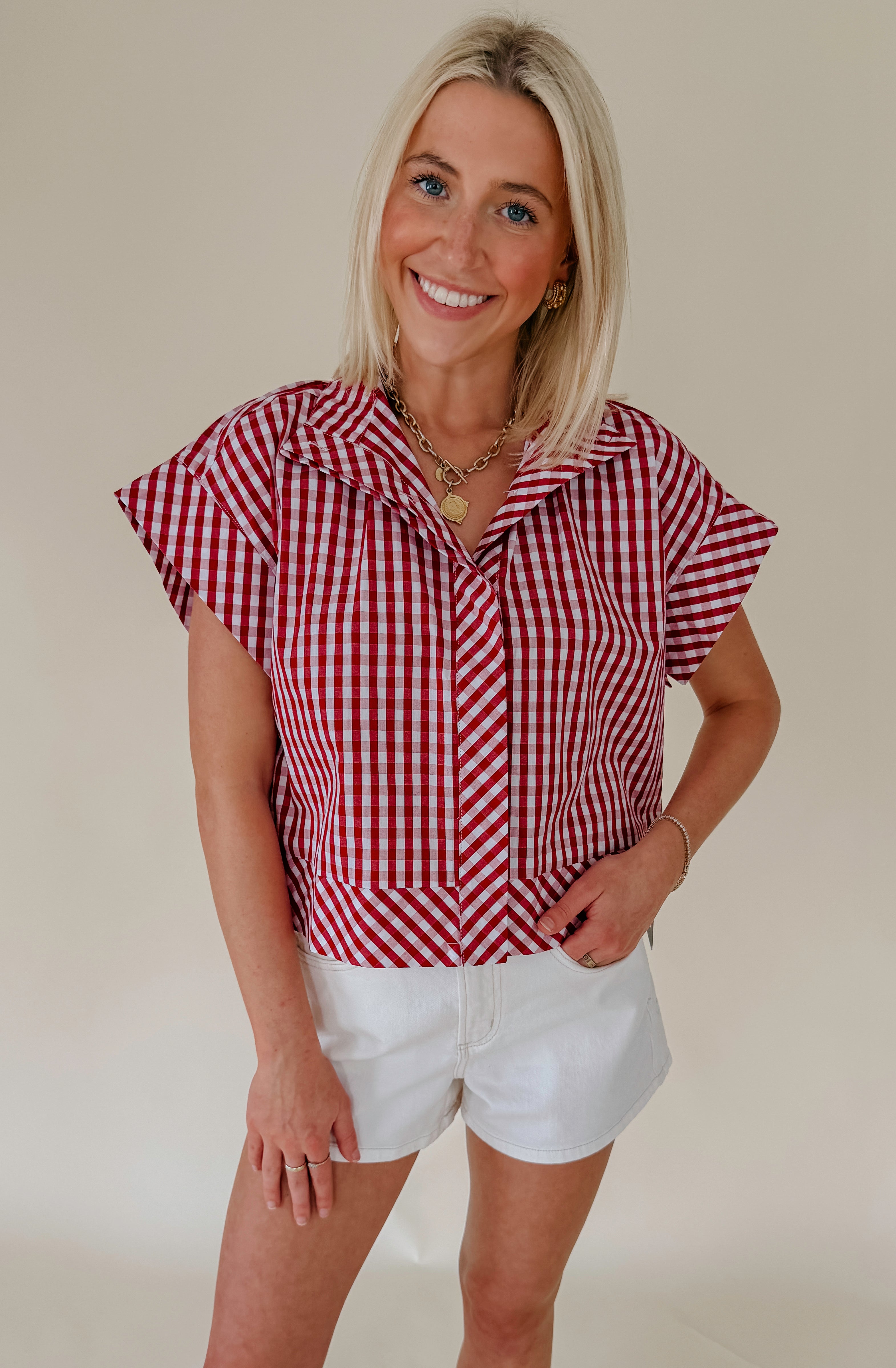 CHECK MATE CROPPED BLOUSE