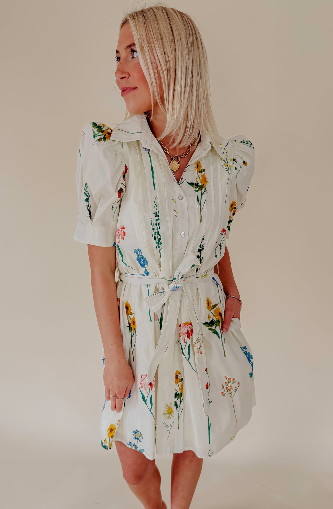 AROUND THE WORLD BUTTONED MINI DRESS