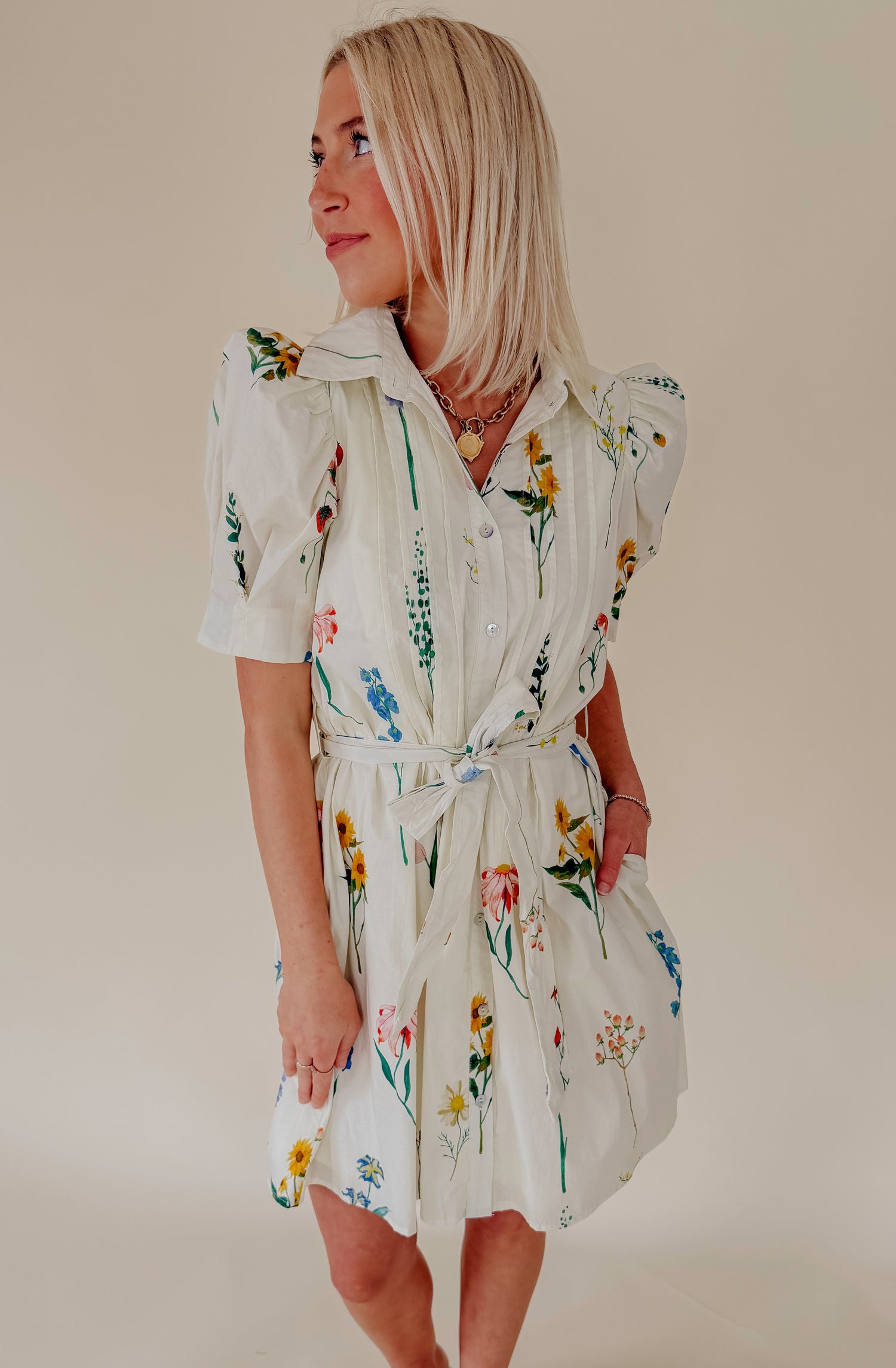 AROUND THE WORLD BUTTONED MINI DRESS