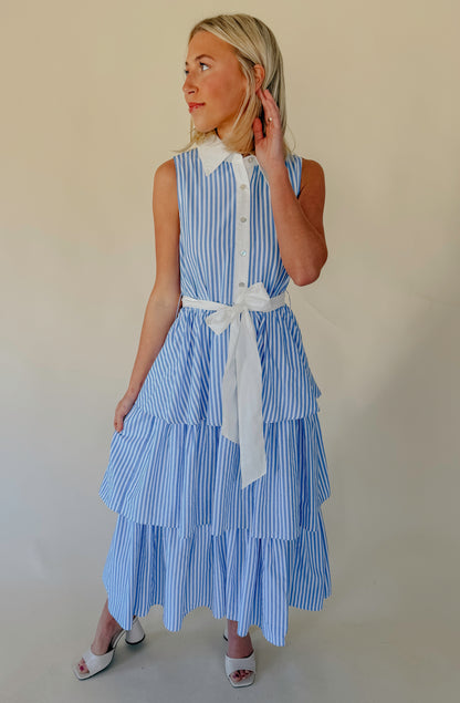 SHORE THING STRIPED MIDI DRESS