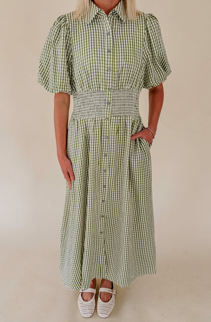 WAY TO GO PLAID MIDI DRESS