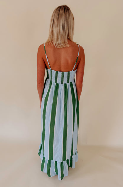 THE CLEMENTINE STRIPED MIDI DRESS