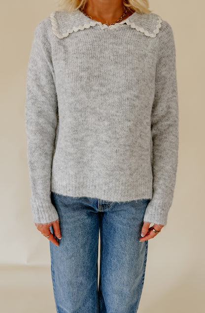 SCALLOPED CROCHET COLLARED SWEATER