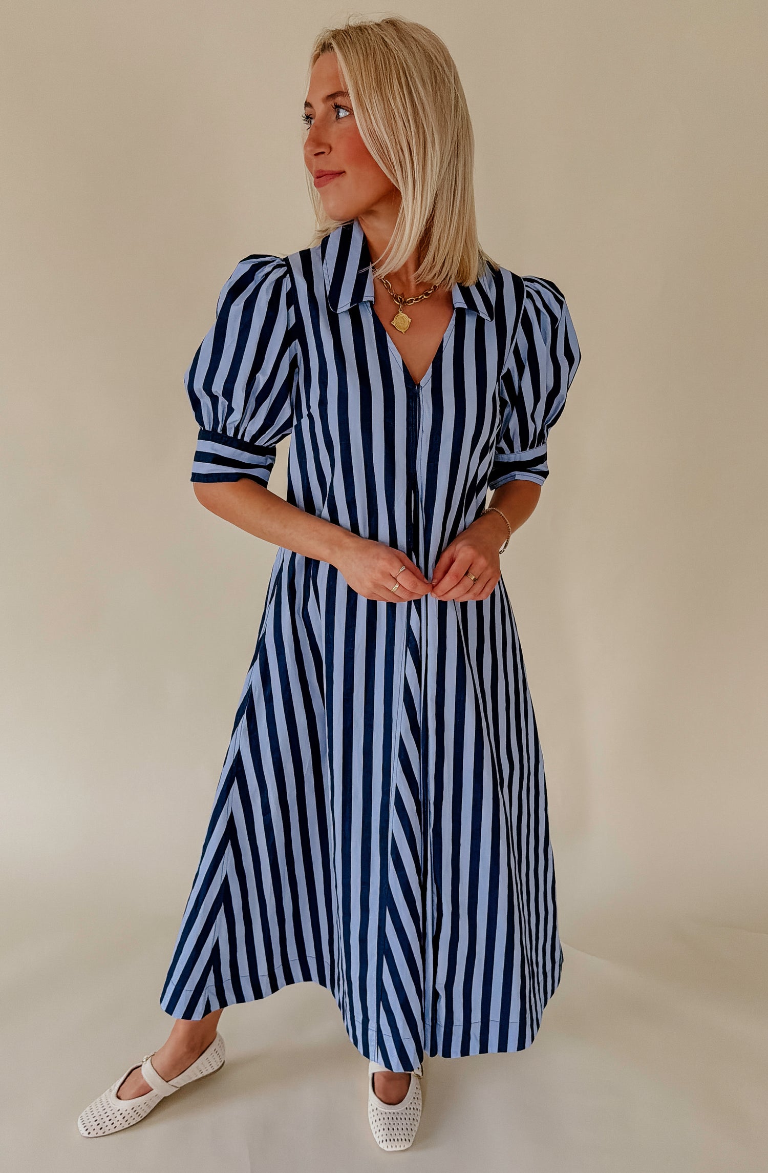 THE MARIGOLD POPLIN BLEND MIDI DRESS