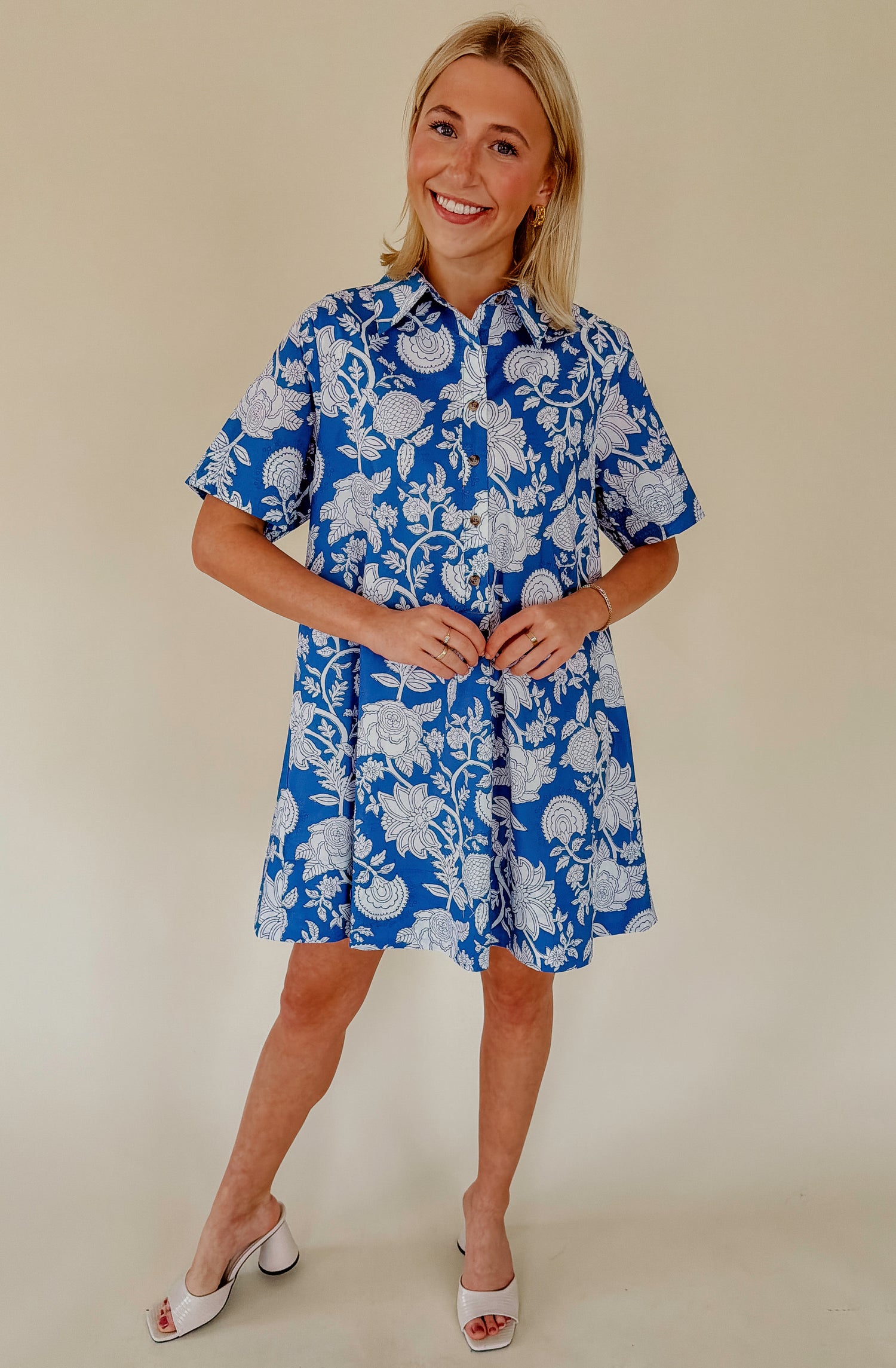 BLUE ME AWAY BUTTONED SHIFT DRESS