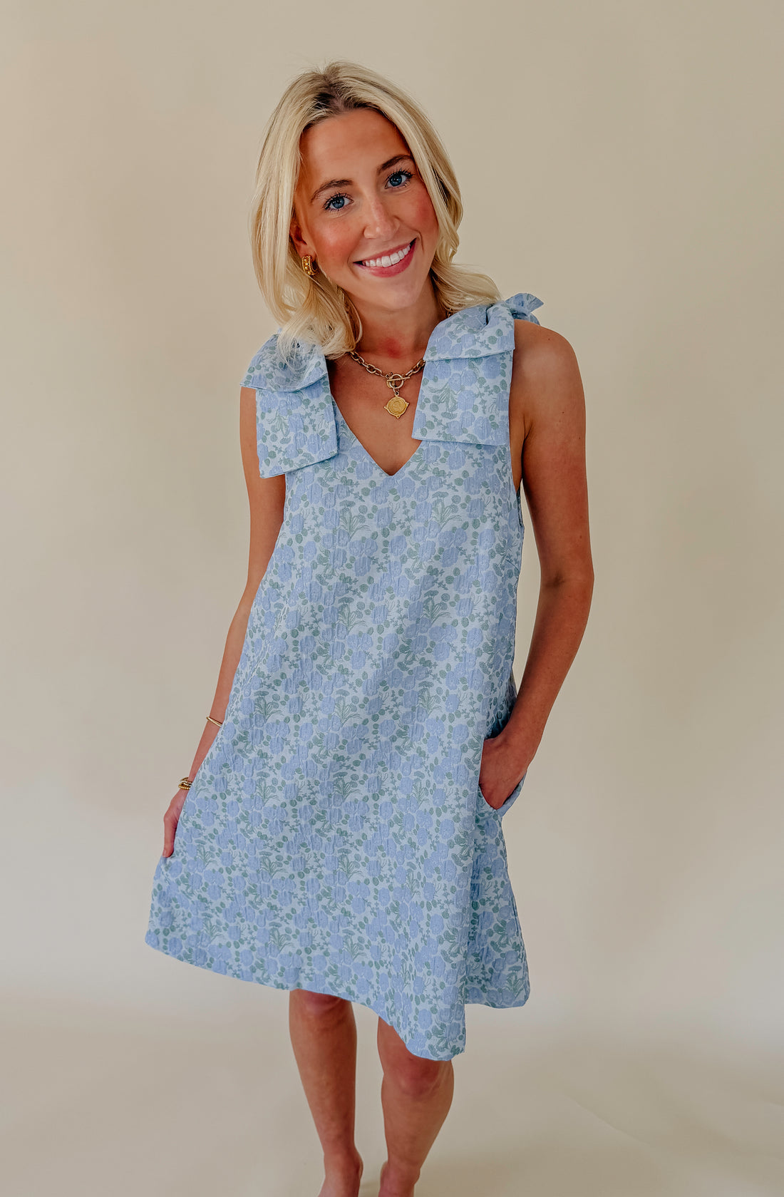 SUMMER IN FLORALS JACQUARD MINI DRESS