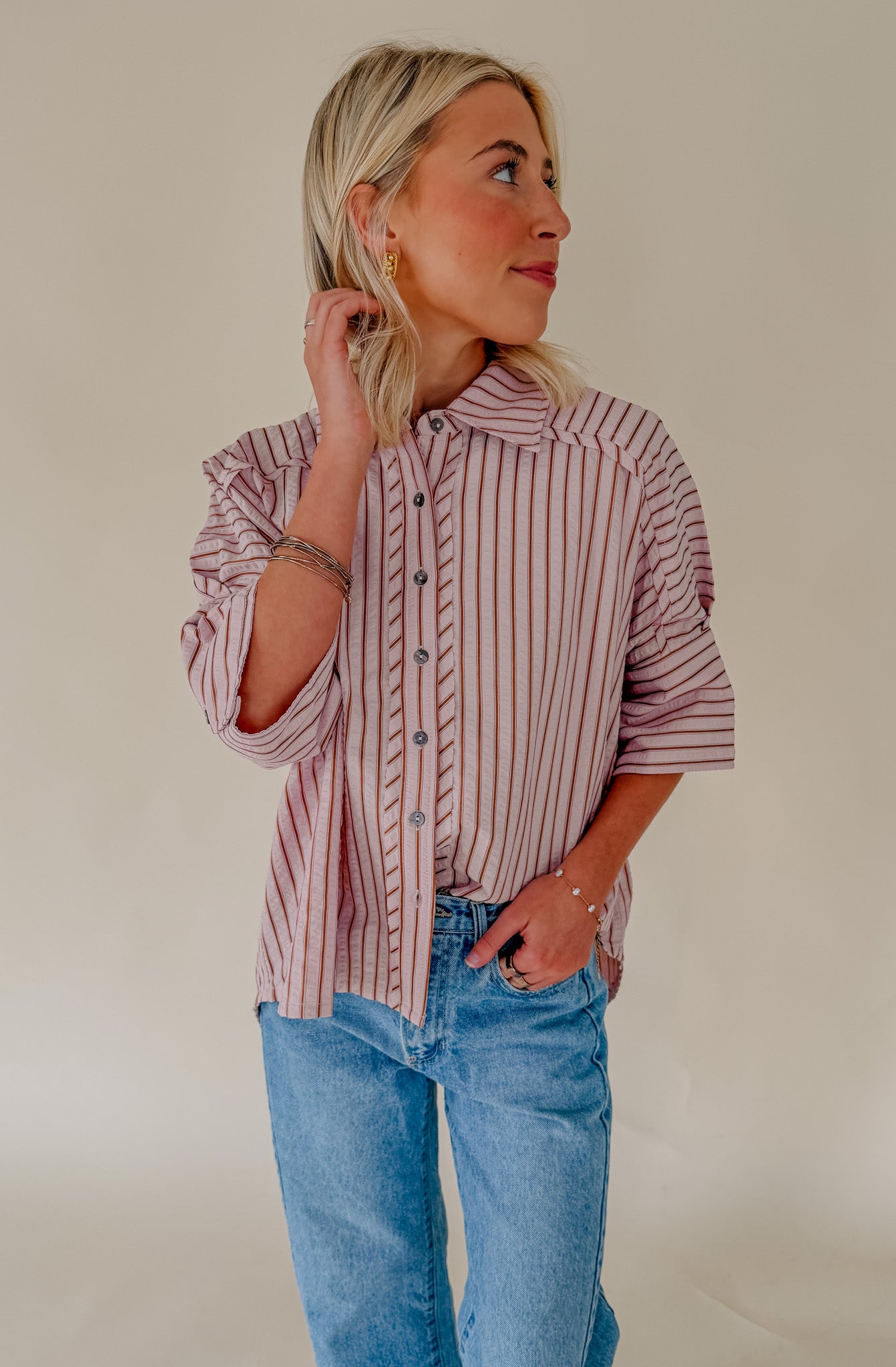 SWEET TALK STRIPED BUTTON UP
