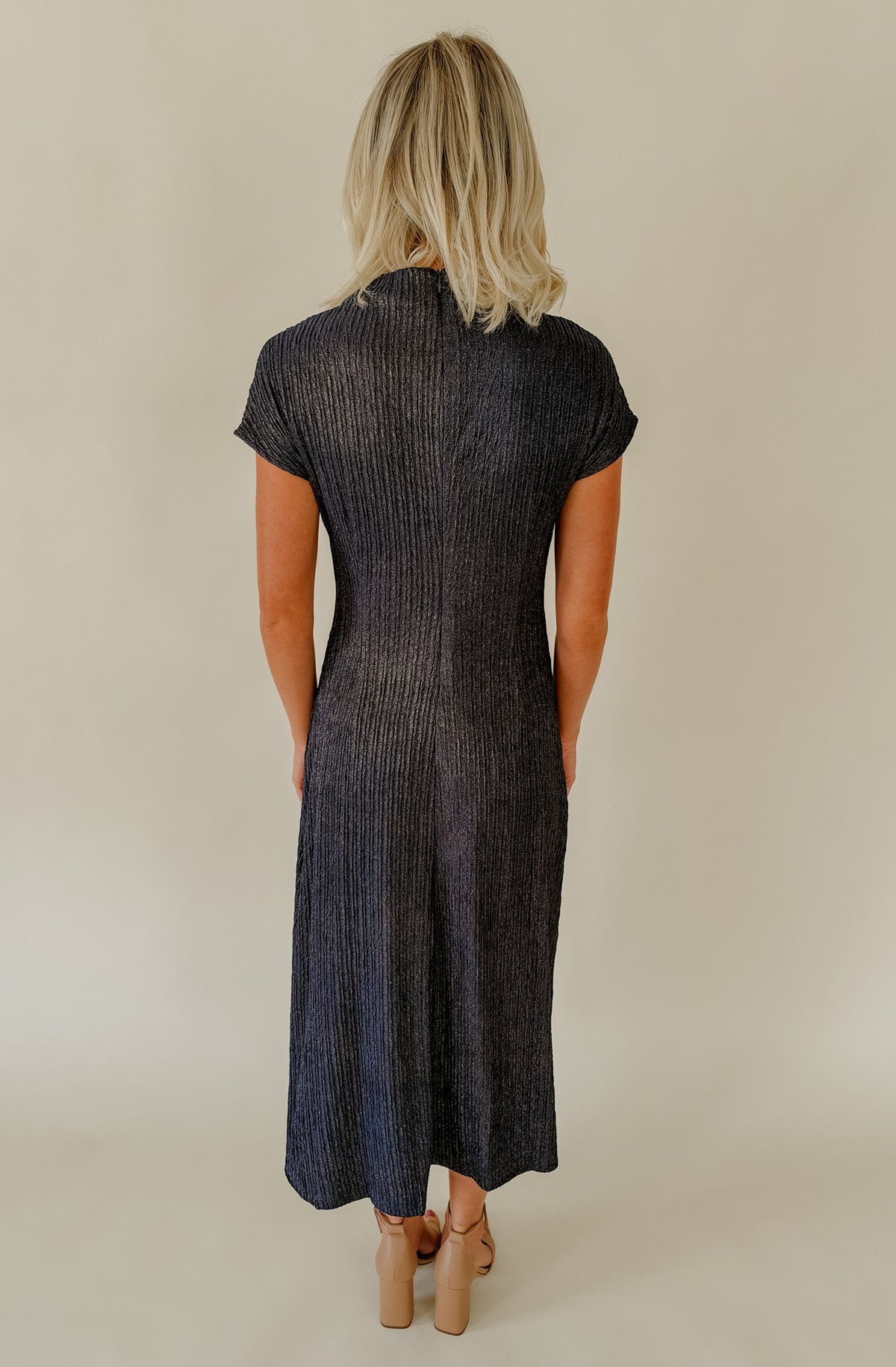 MIDNIGHT HOUR RUCHED MIDI DRESS