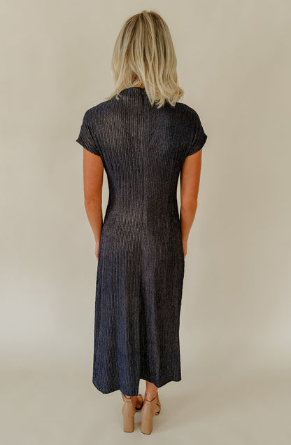 MIDNIGHT HOUR RUCHED MIDI DRESS