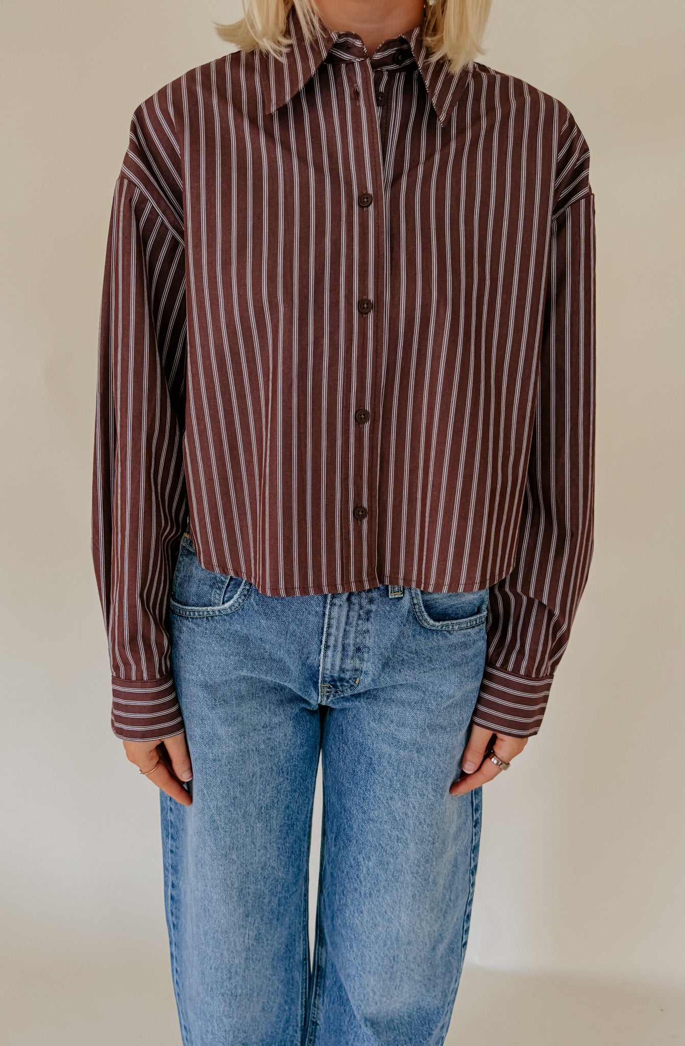 THE AMY STRIPED CROPPED BUTTON UP