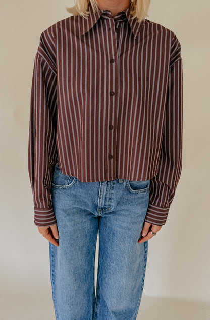 THE AMY STRIPED CROPPED BUTTON UP