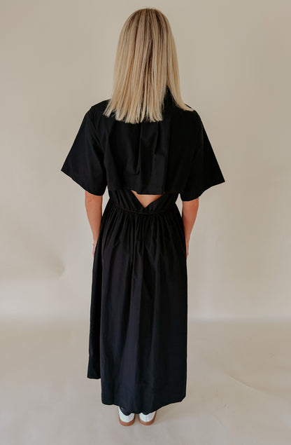 LITTLE BLACK POPLIN BLEND MIDI DRESS