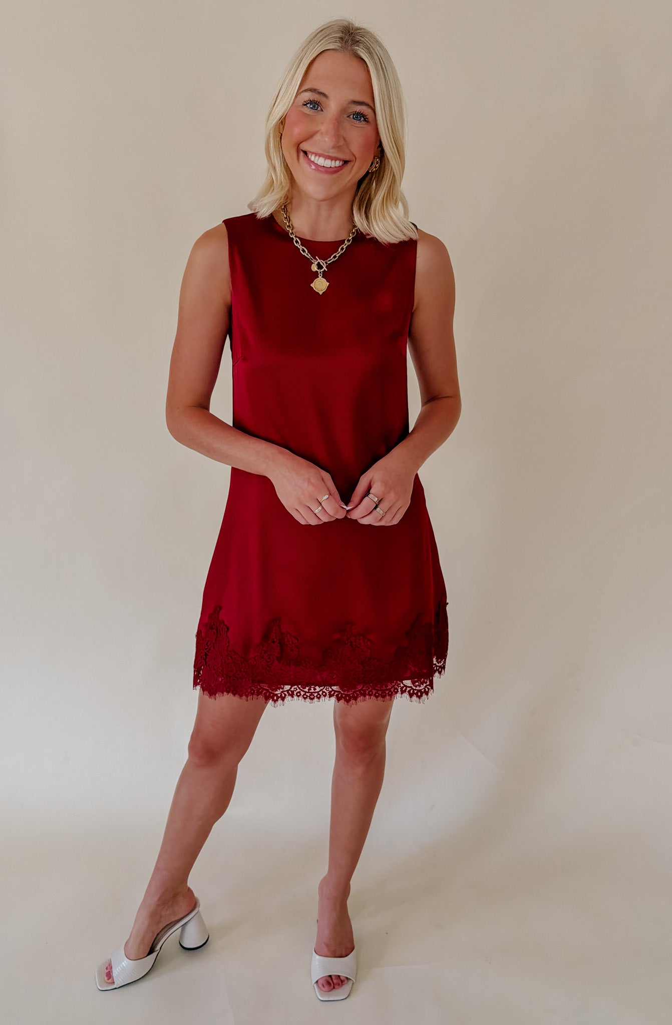 WINE LATER LACE TRIM DRESS