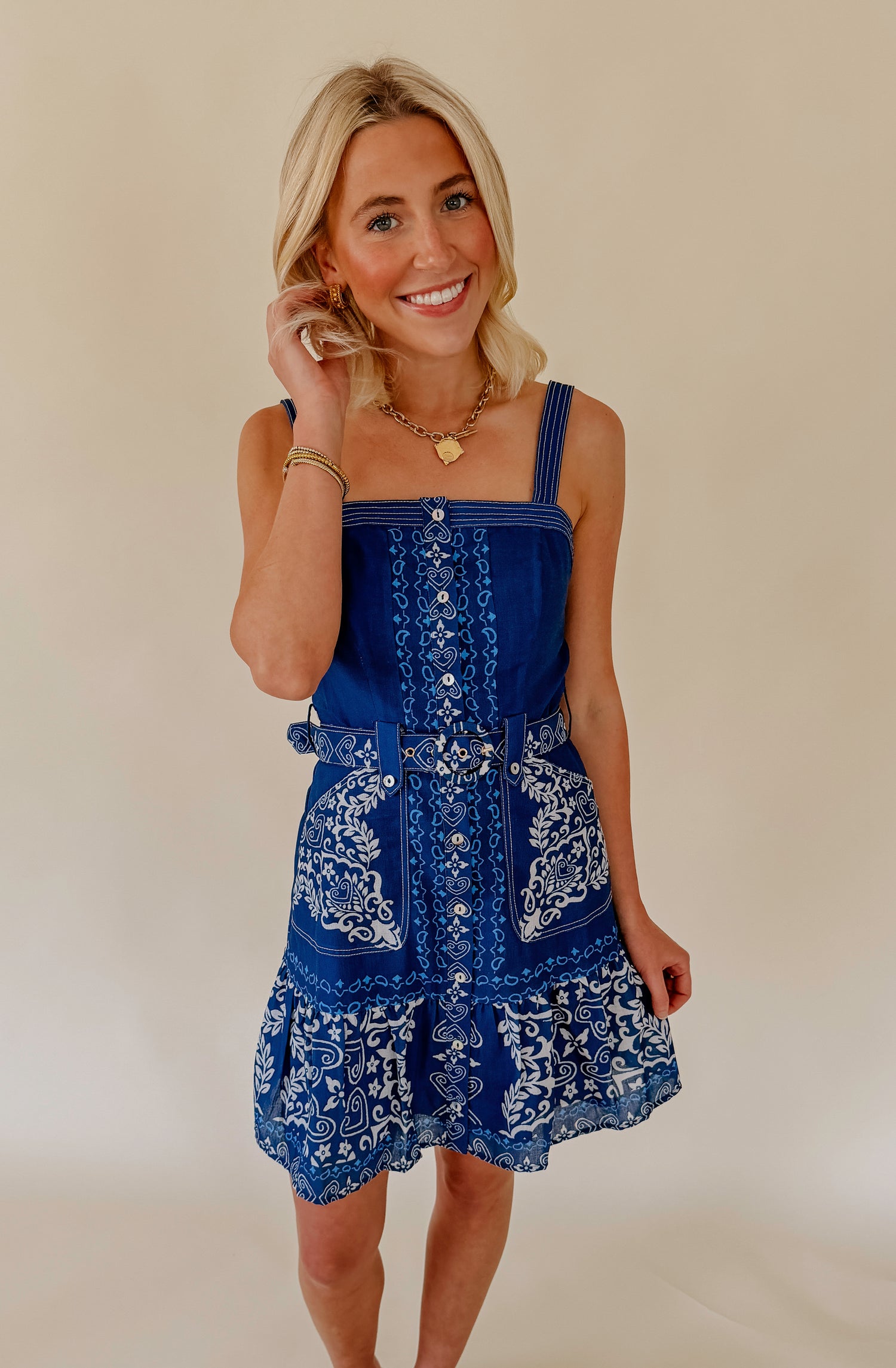 CIEBON ANISE BELTED MINI DRESS Navy Multi / M