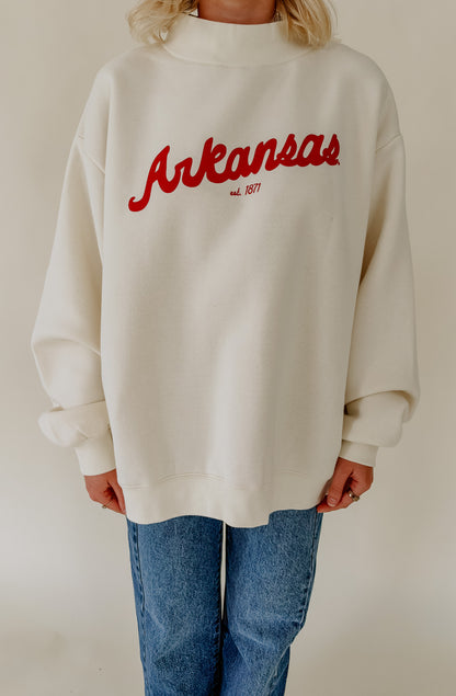 RAZORBACKS BOLD SCRIPT MOCK NECK SWEATSHIRT