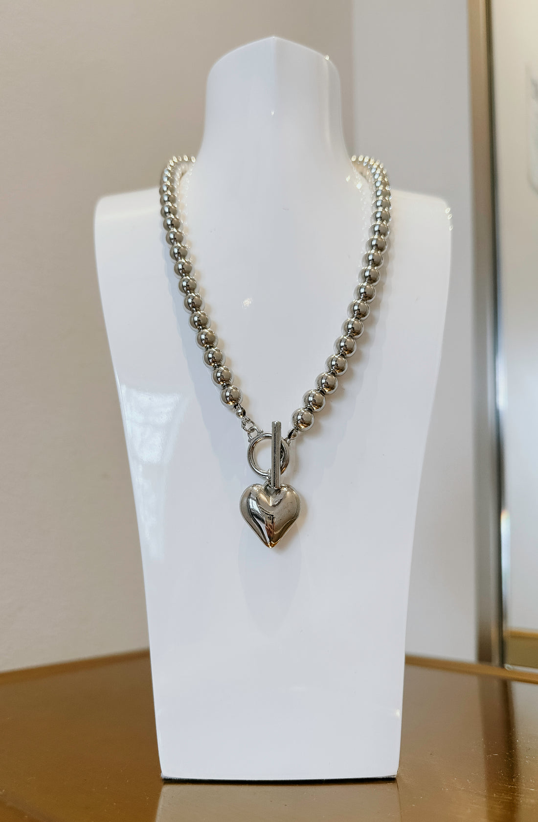 BEADED HEART PENDANT NECKLACE SILVER