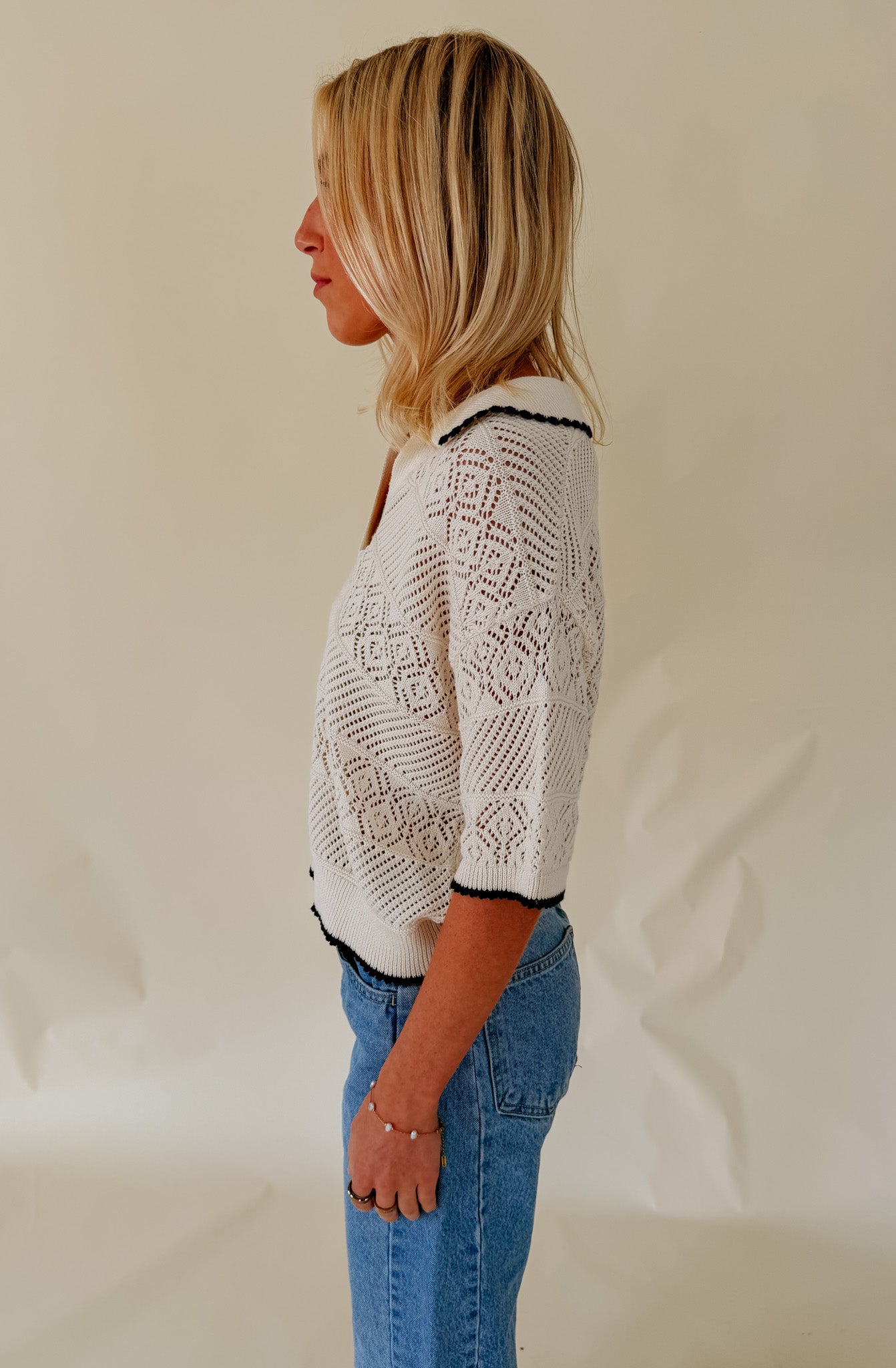 Z SUPPLY DENMAN CROCHET POLO SWEATER